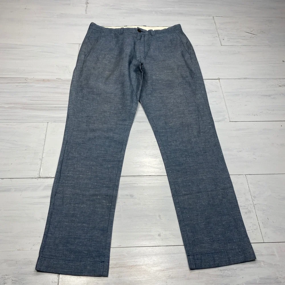 J.Crew 770 Straight Pants Mens 31x30 Blue Baird McNutt Irish Linen Cotton Summer
